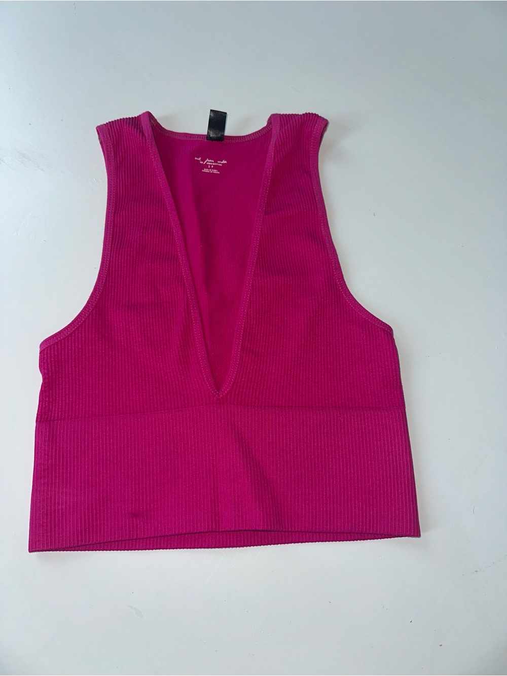 Urban Outfitters Magenta Ribbed Deep V Crop Top